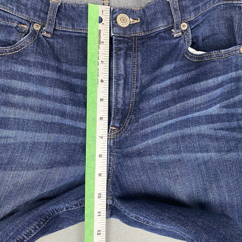 Express Bell Crop High Rise Dark Wash Flared Jeans Womens 10 Blue - Picture 7 of 8